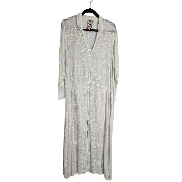 Johnny WAS Ivory Embroidered Lace Kimono With Slip BOHO Beach Wedding Dress - Picture 1 of 16